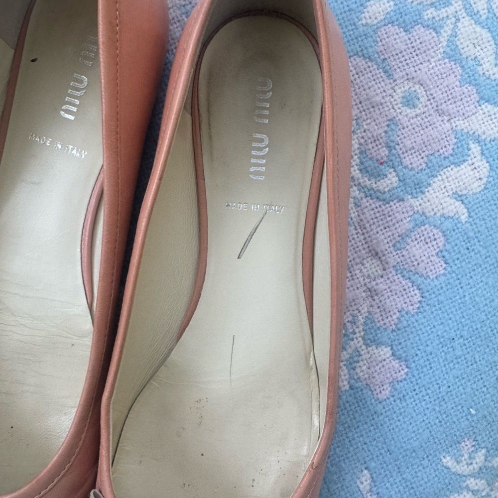 *Miu Miu* 37.5 Blush Peach-Pink Ballet Flats Leather Loafers - Picture 11 of 12